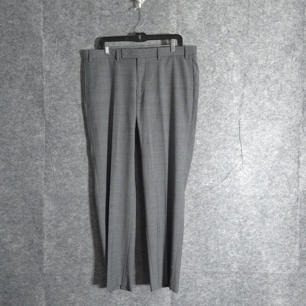 Michael Strahan Dress Pants Men 36x30 Gray Blue Plaid Wool Blend New Classic Fit